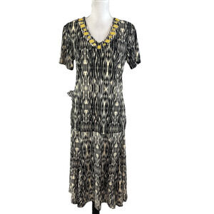JM Collection 2pc Skirt Blouse Set Outfit size Small Black Camel Slinky Peasant